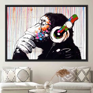 Banksy Thinking Monkey Art Glass, Graffiti Monkey Artwork, Graffiti Canvas Poster, Painting Wall Decor, Framed Wall Art, Wall Art Decor,