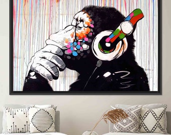 Banksy Thinking Monkey Art: Graffiti Tempered Glass Wall Decor