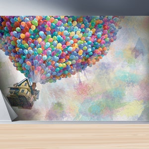 Wall Mural Wallpaper, Removable Wall Paper, Decals For Walls, Gift Wallpaper, Colorful Air Balloons Paper Art, Up Movie Paper Art, image 7
