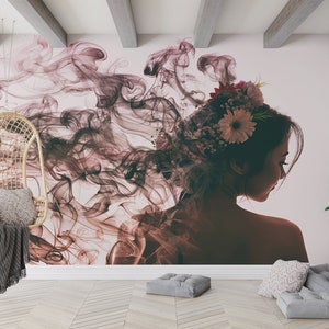 Girl With Smoke Wallpaper, Stylish 3D Wallpaper, Modern Wall Mural, Wall Decoration, Girl Turning Into Smoke Wall Decor, Girl Room Wallpaper