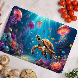 Jellyfish & Turtle Tempered Glass Cutting Board: Kitchen Decor