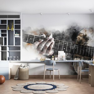 Guitar Watercolor Wallpaper: 3D Paper Wall Art, Music Room Decals image 6
