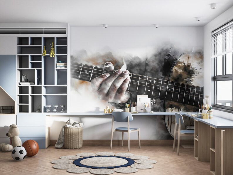Guitar Watercolor Wallpaper: 3D Paper Wall Art, Music Room Decals image 6