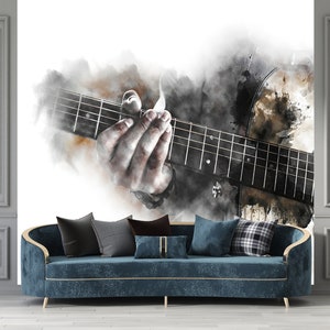 Guitar Watercolor Wallpaper: 3D Paper Wall Art, Music Room Decals image 5
