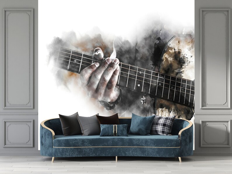 Guitar Watercolor Wallpaper: 3D Paper Wall Art, Music Room Decals image 5