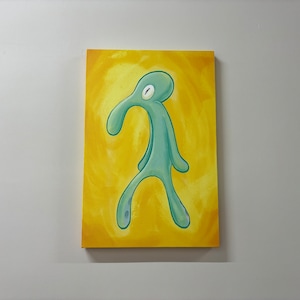 Modern Wall Art, Bold And Brash Tempered Glass, Squidward Painting Print, Squidward Glass, Gift For Him Art Canvas, Yellow Wall Art, image 1