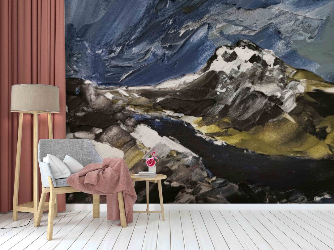 Abstract Mountain Landscape Wallpaper Mural: Peel and Stick Wall Art - Etsy