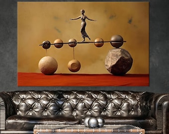 Abstract Woman Balancing Stones Art: Modern Tempered Glass Wall Decor