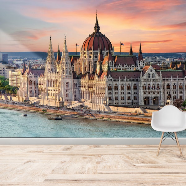 3D Wall Art, 3D Wall Mural, Accent Wall, Gift For Him, Hungarian Parliament Building Paper Craft, City Landscape Wall Art, Office Wallpaper