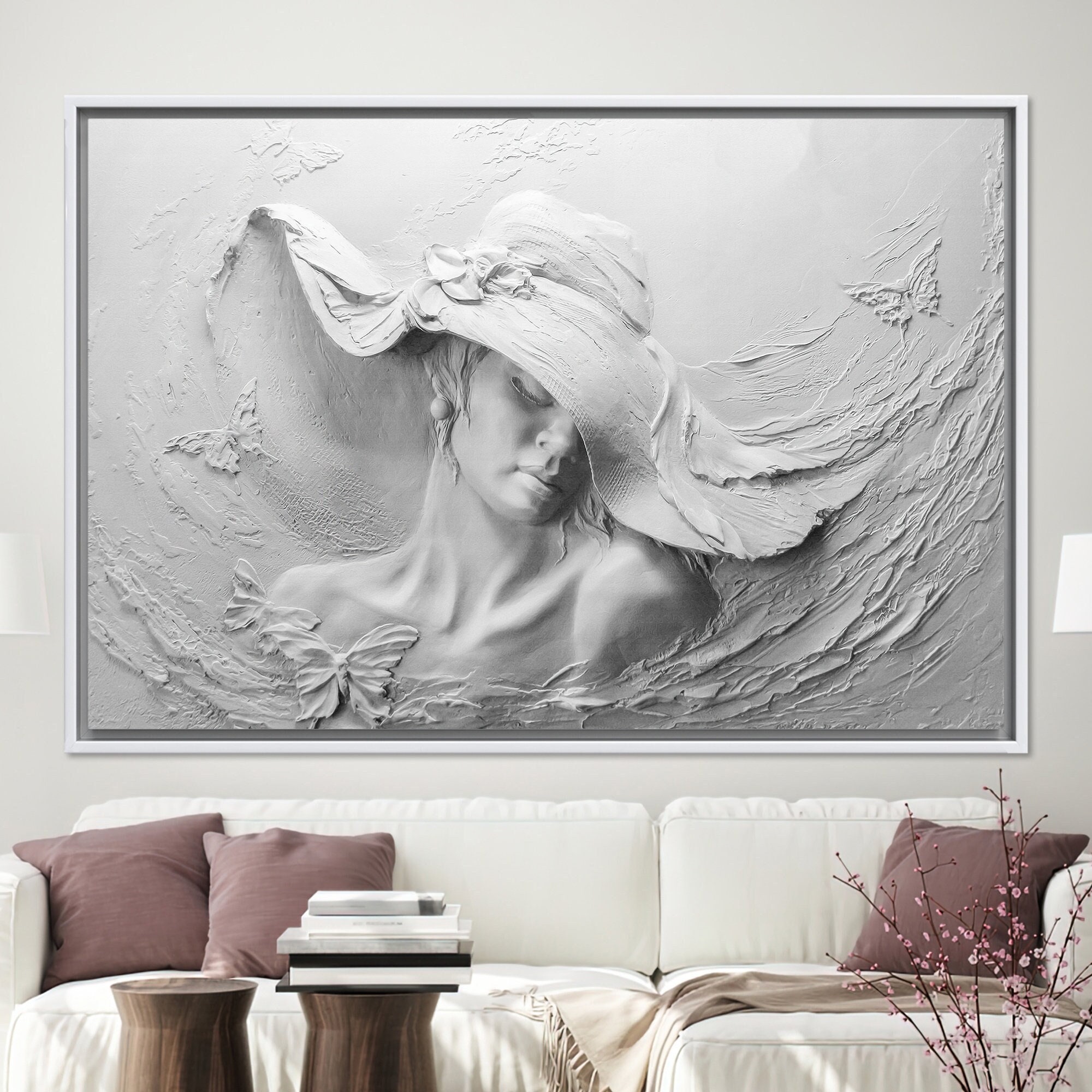 3D Effect Art Abstract White Woman Blindfolded By Red Hands Canvas Prints  Wall Art - Painting Canvas,Wall Decor, Painting Prints