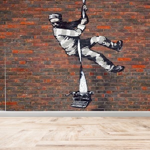3D Origami, Wallpaper Peel And Stick, Wall Decals Murals, Housewarming Gift, Bansky Reading Prison Wall Paper, Banksy Graffiti Wall Art,