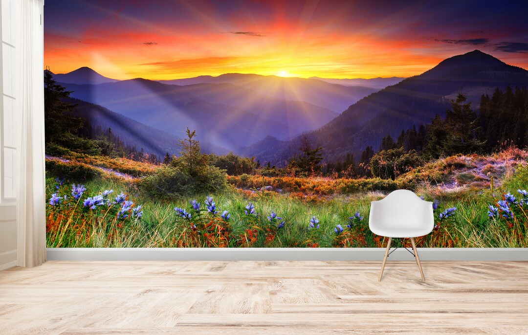 Mountain Landscape Wallpaper Mural: Peel and Stick Wall Decor - Etsy