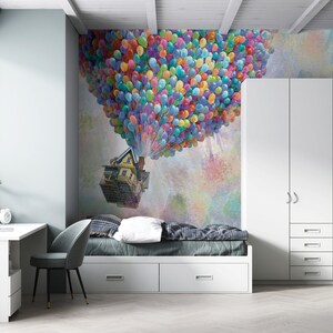 Wall Mural Wallpaper, Removable Wall Paper, Decals For Walls, Gift Wallpaper, Colorful Air Balloons Paper Art, Up Movie Paper Art, image 4