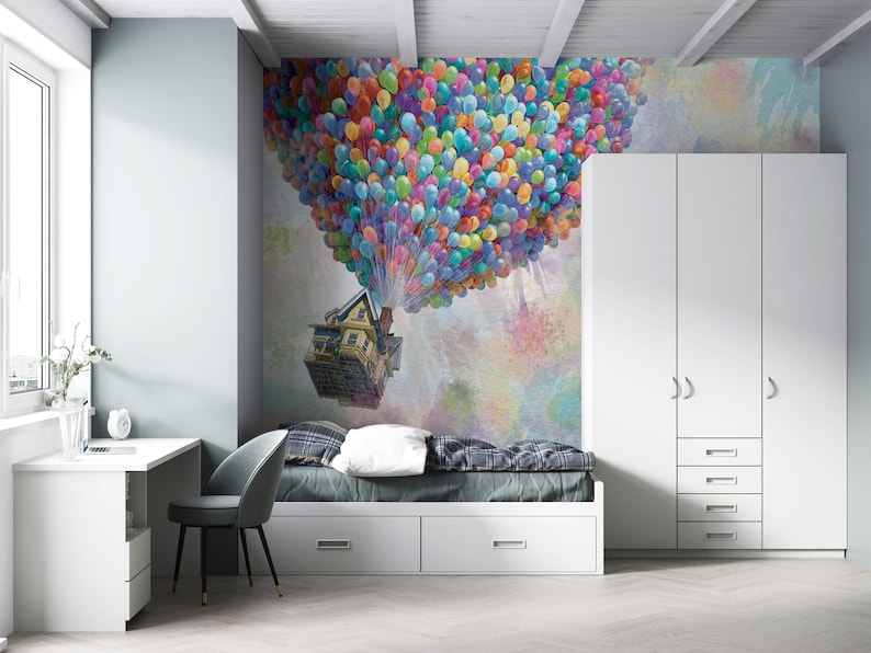 Wall Mural Wallpaper, Removable Wall Paper, Decals For Walls, Gift Wallpaper, Colorful Air Balloons Paper Art, Up Movie Paper Art, image 4