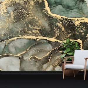 Peel and Stick Wallpaper, Vinyl Wallpaper, Wall Decorations, Wallpaper Border, Green And Gold Marble Wall Paper, Contemporary Wallpaper,