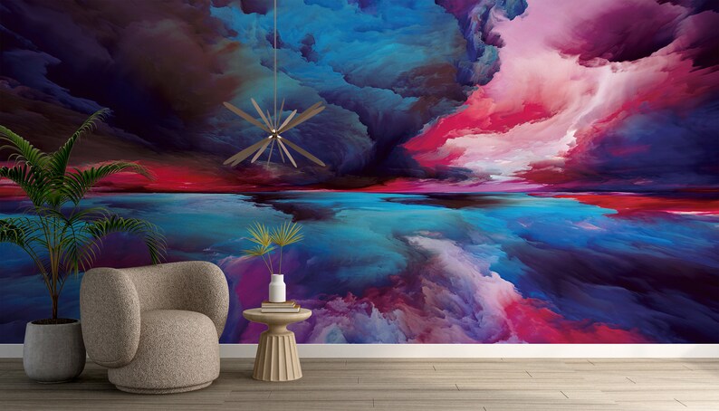Abstract Clouds Mural Wallpaper: Art Deco Peel & Stick Wall Decor - Etsy UK