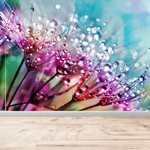 Printable Wall Art, Modern Wall Decal, Modern Wall Poster, Vinyl Wallpaper, Dandelion Wall Paper, Wall Painting, Colorful Wallpaper Art,