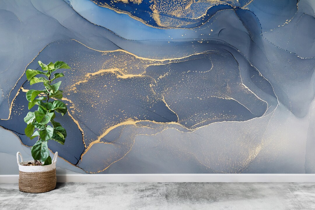 Blue Gold Marble Wallpaper Mural - Self Adhesive Wall Print - Etsy