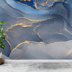 Wallpaper Mural Art, Wallpaper Panels, Self Adhesive Paper, Gift For Her, Soft Tones Marble Wall Stickers, Gold Marble Wall Print,
