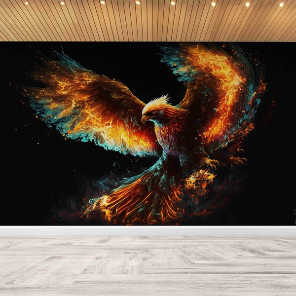 Phoenix Wall Stickers, Black Wall Decals, Animal Wall Decor, 3D Wallpaper, Phoenix Bird Digital Paper, Wall Art Decor, Self Adhesive Paper,