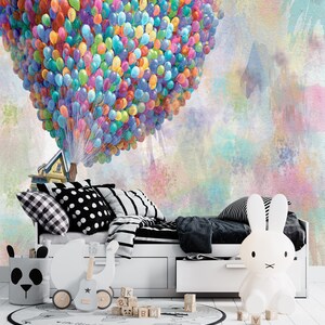Wall Mural Wallpaper, Removable Wall Paper, Decals For Walls, Gift Wallpaper, Colorful Air Balloons Paper Art, Up Movie Paper Art, image 3