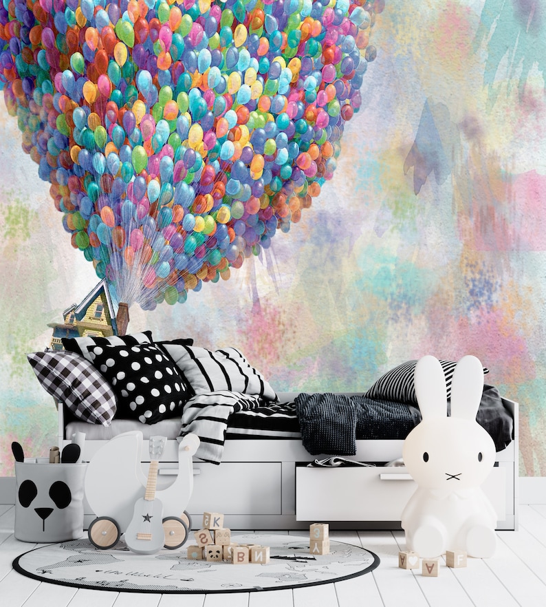 Wall Mural Wallpaper, Removable Wall Paper, Decals For Walls, Gift Wallpaper, Colorful Air Balloons Paper Art, Up Movie Paper Art, image 3