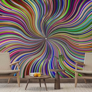 Illusion Wall Paper, Game Room Wall Decals, Modern Wall Paper, Housewarming Gift, Colorful Illusion Wall Paper, Colorful Wallpaper,