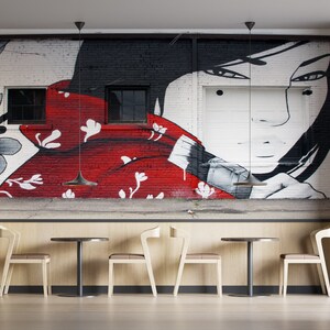 Do It Yourself, 3D Wall Art, Contact Paper, Gift For Her, Wall Mural, Woman Graffiti Wall Art, Graffiti Wall Paper, Self Adhesive Paper,