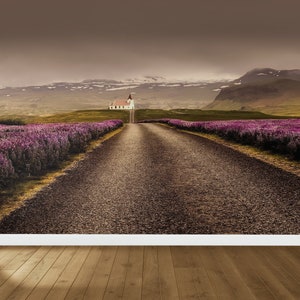 3D Wallpaper, Wall Mural Wallpaper, Wall Paper Peel And Stick, Gift For The Home, Flowery Road Landscape Paper Art, Rainy Day Paper Art,