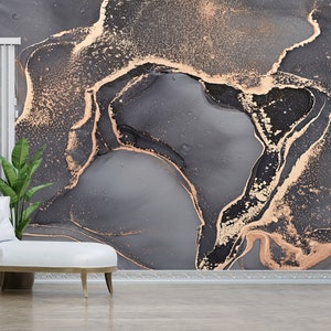 Gift For Her, Room Decor, Gray And Gold Marble Wallpaper, Modern Wallpaper, Contact Paper, Wallpaper Mural, Luxury Wallpaper, Marble Print,