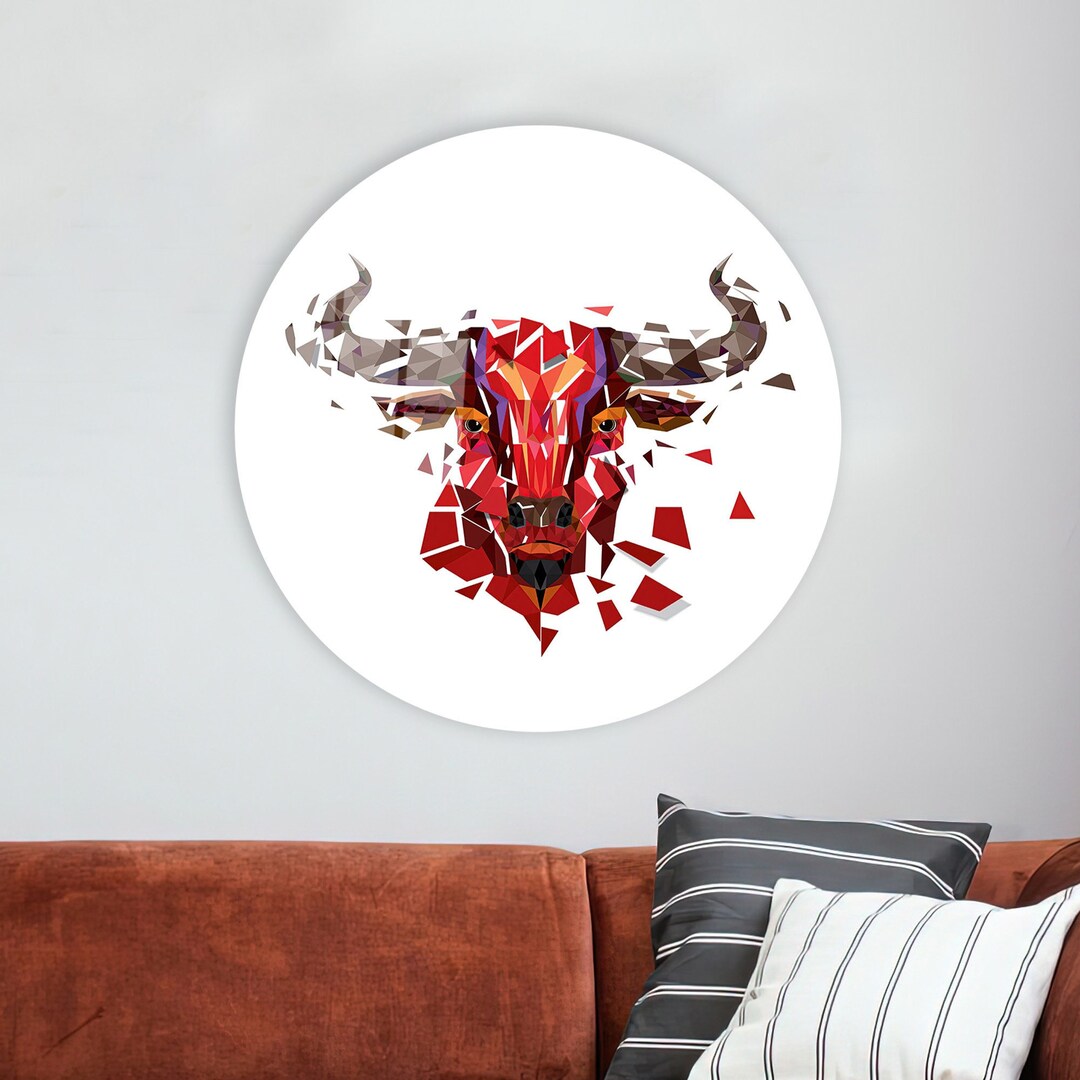 Polygon Bull Wall Art, Red Bull Wall Decor, Animal Printed, Geometric