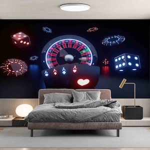 Casino Gambling Wall Art, Roulette Wallpaper, Modern Wall Decor, Man Cave Paper Art, Office Wall Paper, Self Adhesive Paper, 3D Wallpaper,
