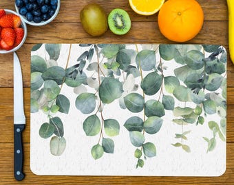 Eucalyptus Glass Cutting Board: Botanical Kitchen Decor