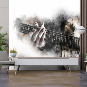 Guitar Watercolor Wallpaper: 3D Paper Wall Art, Music Room Decals image 2