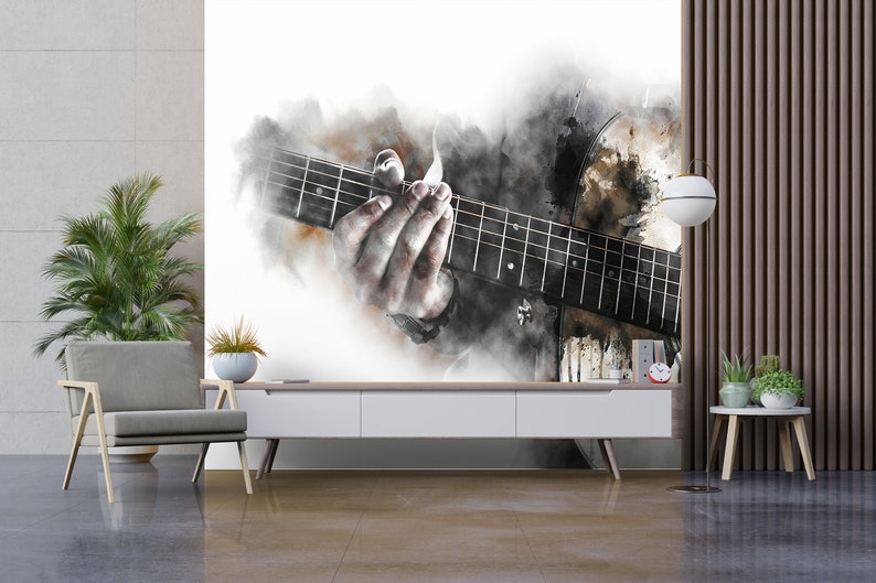 Guitar Watercolor Wallpaper: 3D Paper Wall Art, Music Room Decals image 2