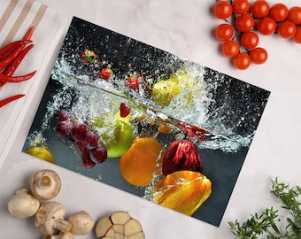 Fruit Splash Tempered Glass Cutting Board: Modern Kitchen Decor