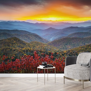Mountain Sunset Wallpaper Mural: Peel and Stick Wall Art