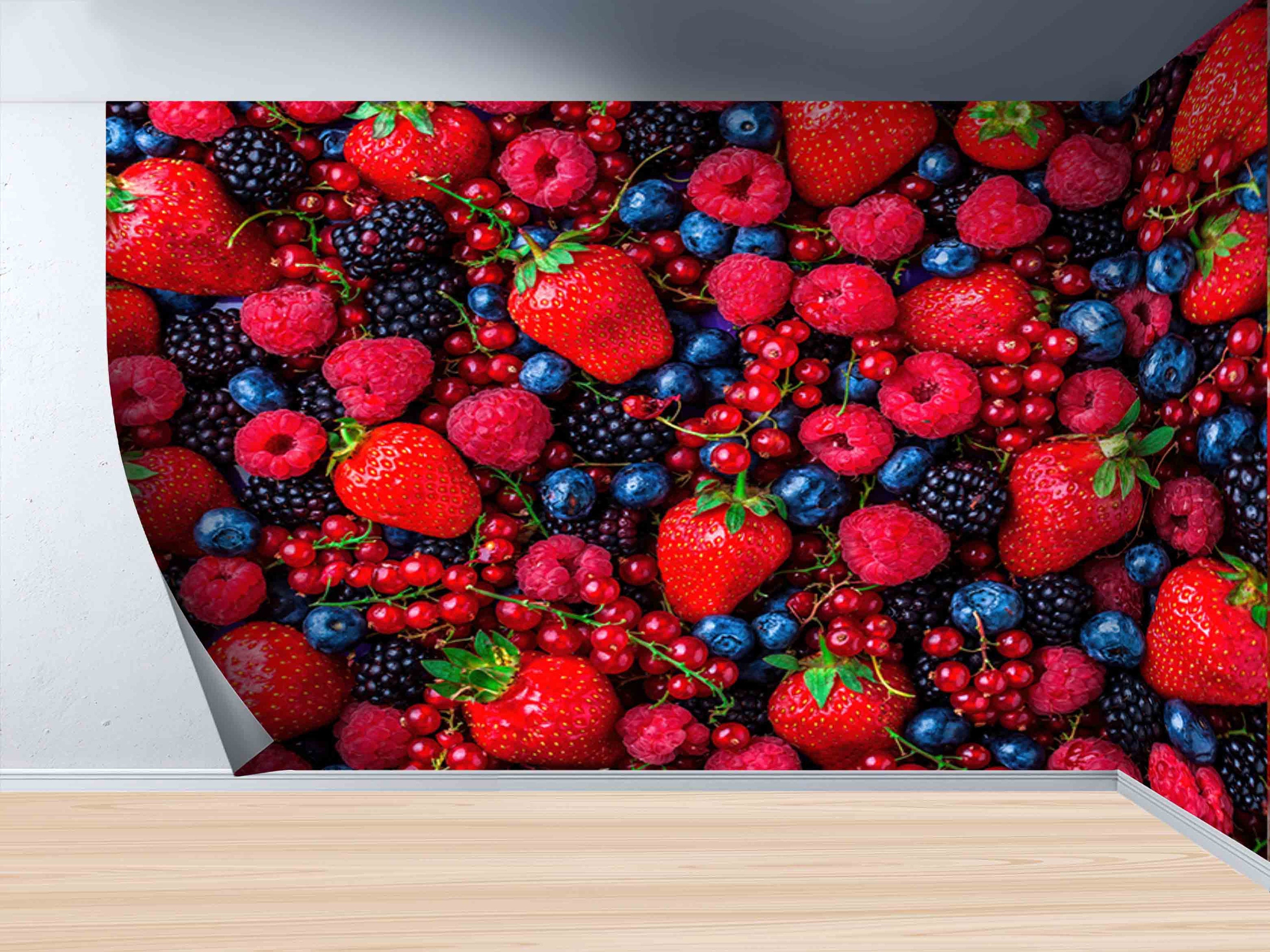 Forest Fruits Wall Art Blueberry Wall Paper Strawberry Etsy