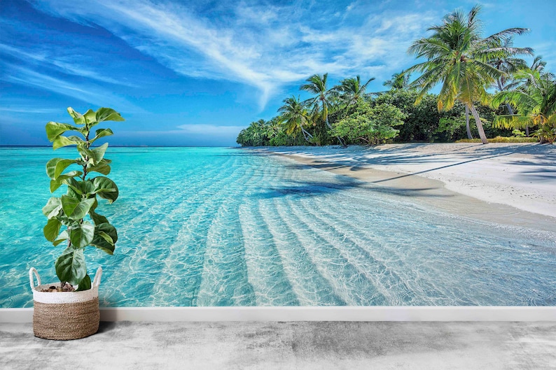 Tropical Beach Wallpaper Mural: Peel and Stick Sea Landscape - Etsy
