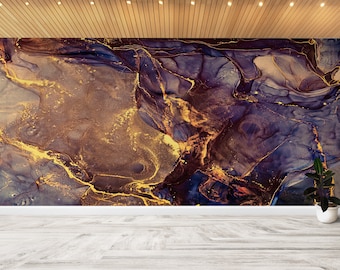 Purple and Gold Marble Wallpaper: Modern Wall Decor