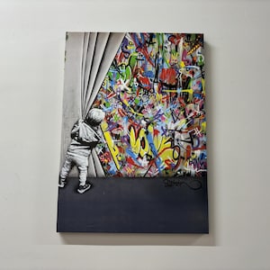 Canvas Wall Art, Banksy Behind the Curtain Canvas Art, Banksy Canvas, Banksy Boy Art Glass, Banksy Graffiti Poster, Gift For Him,