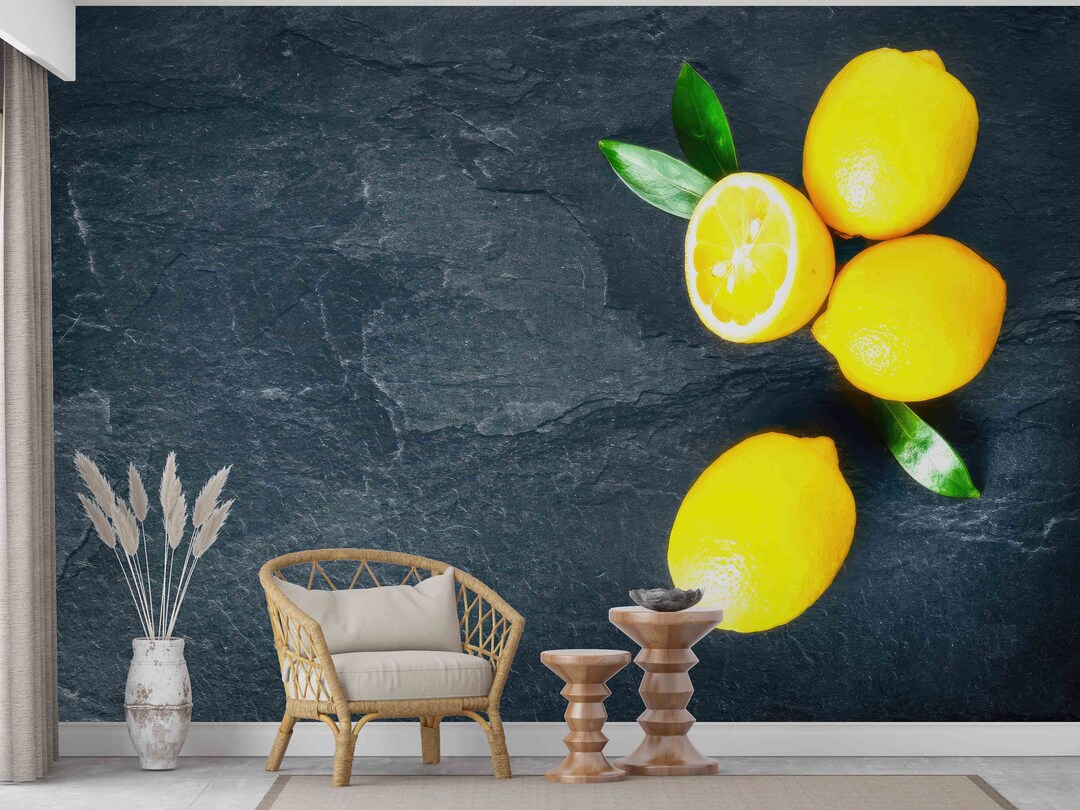 Lemon Wallpaper, 3D Wall Decor, Yellow Wall Art, Kitchen Wallpaper ...