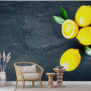 Lemon Wallpaper, 3D Wall Decor, Yellow Wall Art, Kitchen Wallpaper, Lemon Pattern Paper, Yellow Wall Stickers, Gift For The Home, Home Decor