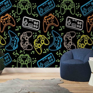 Gaming Room Wall Decor, Game Lovers Art, Neon Colors Wall Paper, Modern Wall Paper, 3D Wall Art Decor, Personalized Gift, 3D Wall Mural,
