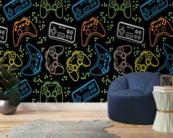 Gaming Room Wall Decor, Game Lovers Art, Neon Colors Wall Paper, Modern Wall Paper, 3D Wall Art Decor, Personalized Gift, 3D Wall Mural,