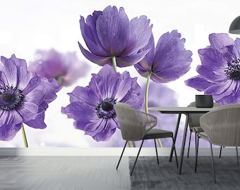 Purple Floral Wallpaper – Elegant Flower Wall Mural for Bedroom or Dining Room