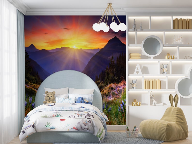 Mountain Landscape Wallpaper Mural: Peel and Stick Wall Decor - Etsy