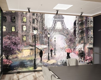 Eiffel Tower Wallpaper: Parisian Street Scene Wall Decor
