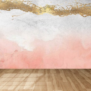 Do It Yourself, Art Deco Wallpaper, Wallpaper Patent, Housewarming Gift, Pink And Gold Marble Paper Art, Pink Marble Wall Art,