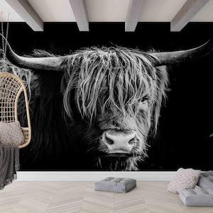 Cow Wallpaper, Animal Wall Poster, Scottish Highland Cattle Wall Decals, Bull Wall Decals, 3D Origami, Cattle Wallpaper, Wall Covering,